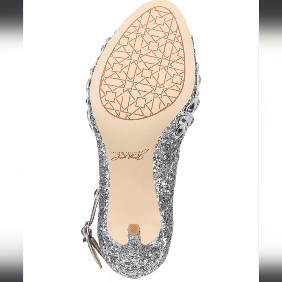 Jewel Badgley Mischka Conroy T-strap Evening Sandals Silver 7 - Picture 3 of 7